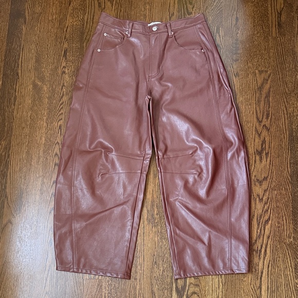 Brown Faux Leather barrel wide-Leg Pants - Picture 1 of 1